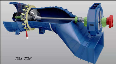 La energía hidraúlica accionó la turbina tubular del agua