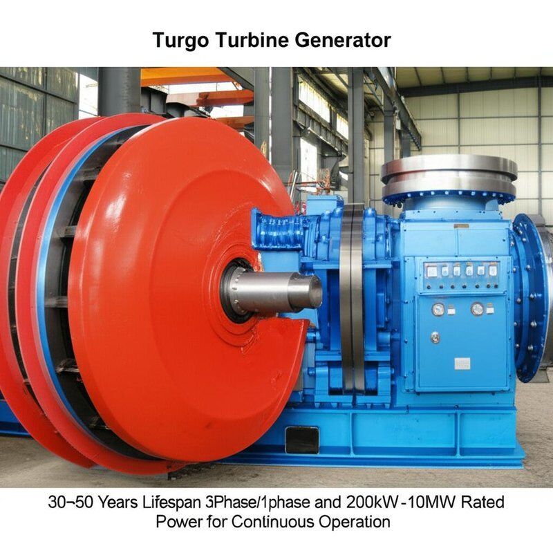 Generador de turbina Turgo con vida útil de 30 a 50 años, trifásico/monofásico y potencia nominal de 200kW-10MW para funcionamiento continuo